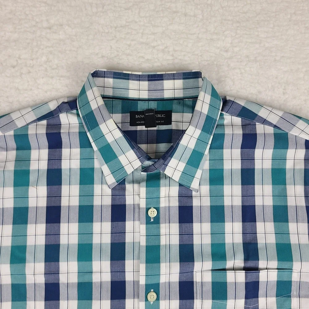 Banana Republic Shirt‎ Mens XL Blue Teal Tailored Slim Fit Dress Button Up *